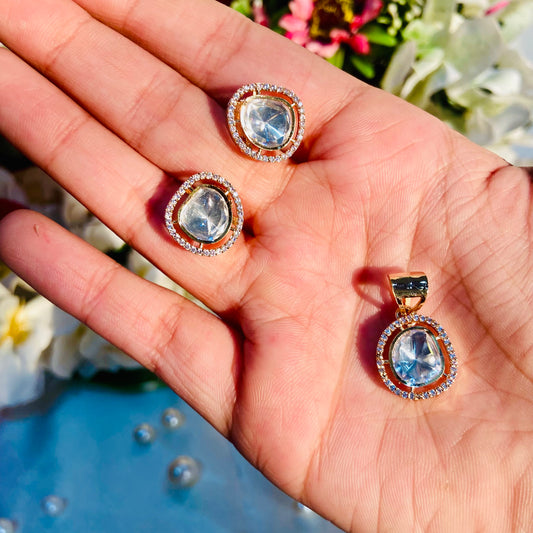 Moissanite Everyday Pendant With Earrings - For Women