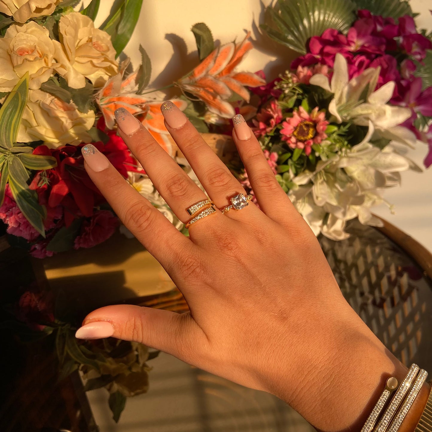 Lily Solitaire Studded Rings (Pack of 2) - For Women
