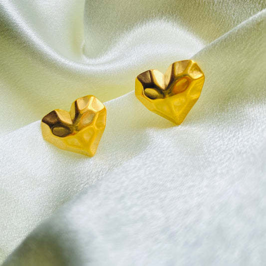 Mini Heart Hammered Earring (Stainless Steel)