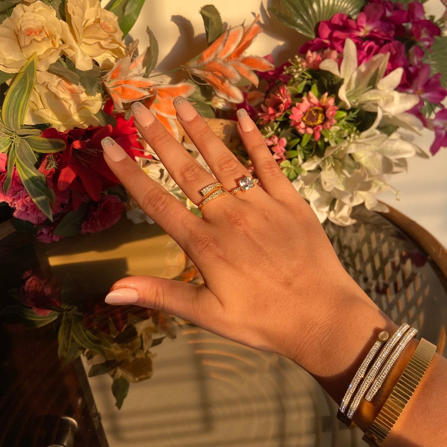 Lily Solitaire Studded Rings (Pack of 2) - For Women