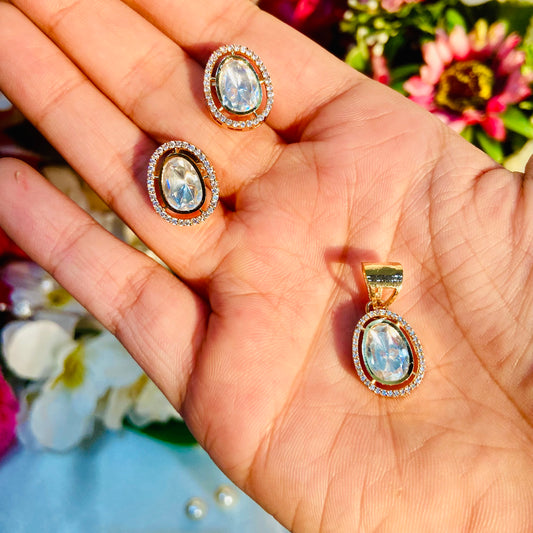 Moissanite Everyday Pendant With Earrings - For Women