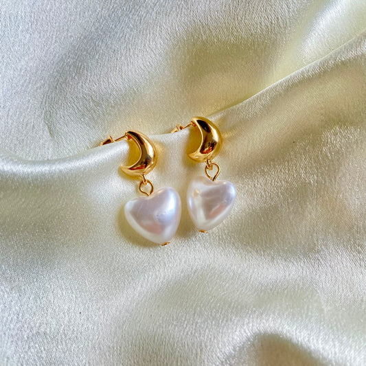 Pearl Heart Earrings (Stainless Steel)